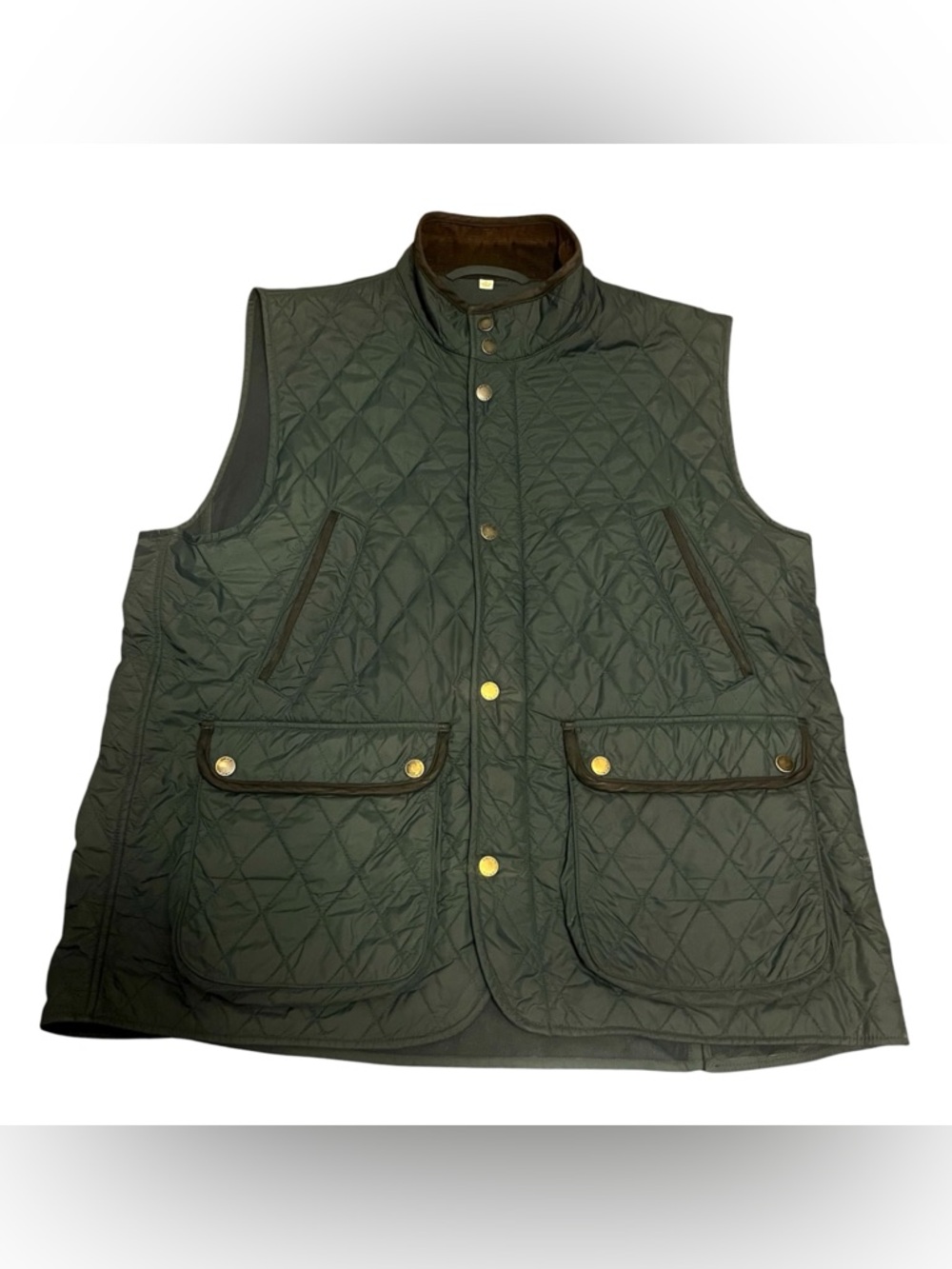 Orvis Mens Hunter Green Fleece Lined Quilted Vest- Corduroy Trim- XL
